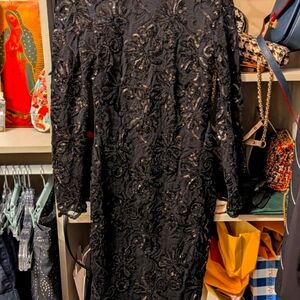 H&M Black and Tan Plunge Bishop Sleeve Gown